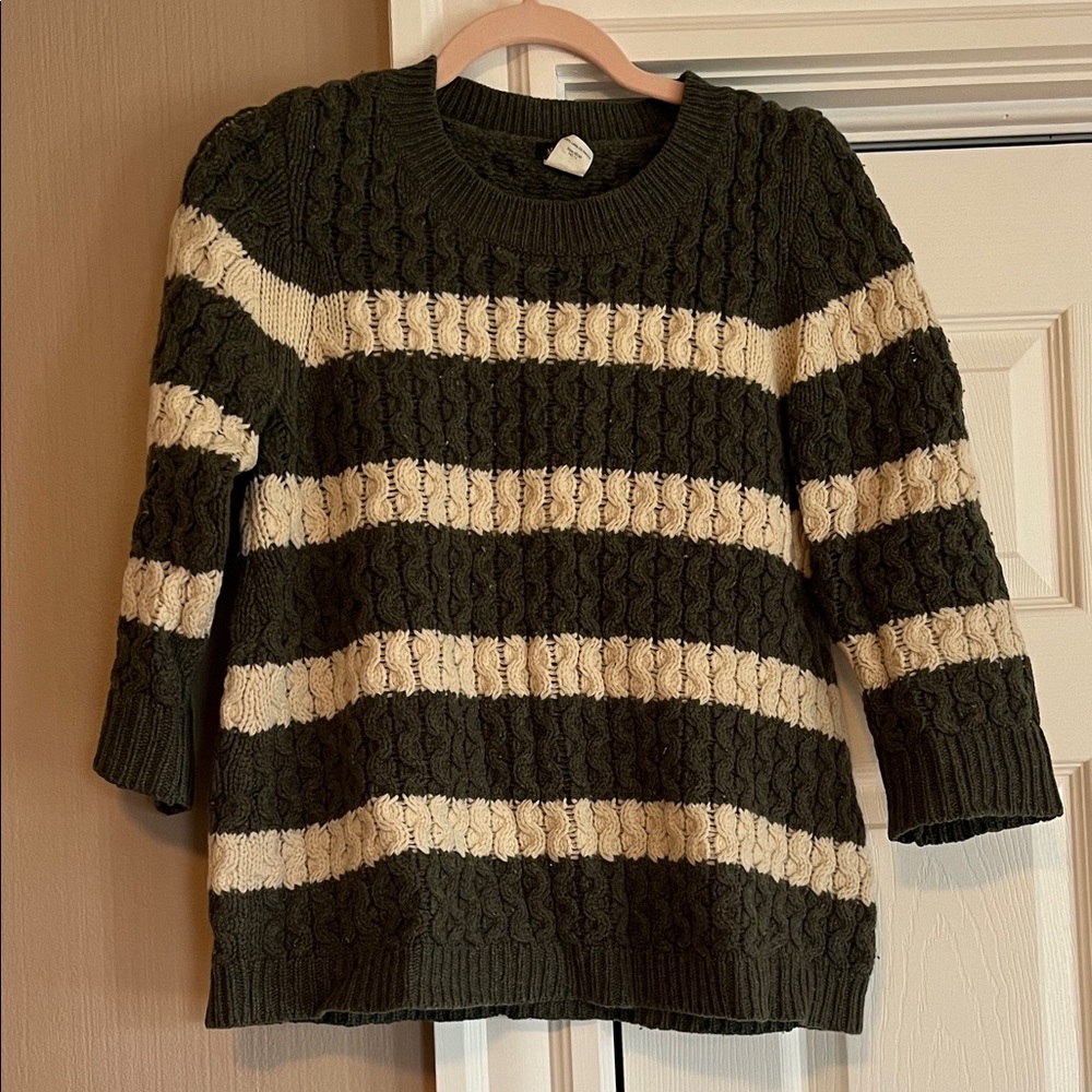 J. Crew Women’s Wool Striped Crew Sweater, Green Ivory, S